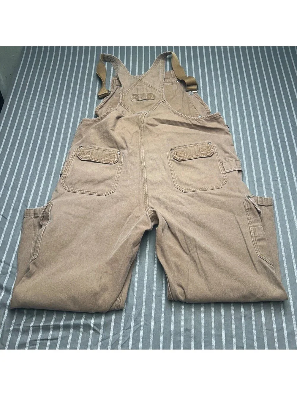 Duluth Trading Company tan duck canvas utility bib overalls Men's 40x30